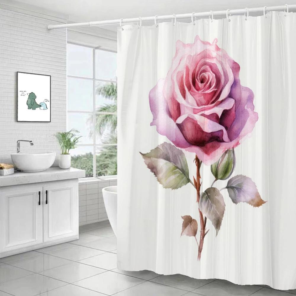 Waterproof Polyester Fabric Red Rose Shower Curtains Blue Rose Flowers Printing Bathroom Curtains for Home Decoration Curtain