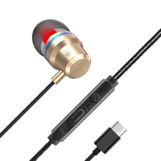 YT1 Wired Earbuds In-ear Heavy Bass Metal Type-C Wire Control Music Earphones for Gaming