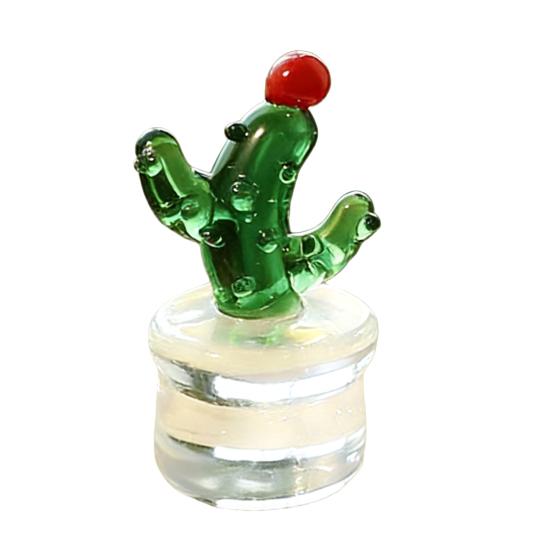 Miniatur Kaktus Figur aus Kunstkristall Handgeblasenes Glas Topfpflanze Ornament für Zuhause Büro Schreibtisch Tischplatte Auto Innenraum Armaturenbrett Dekoration