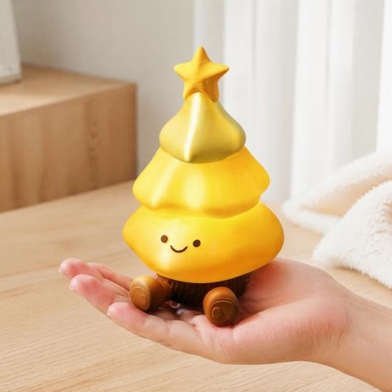 Detachable Cartoon Tree Ornament 3D Printed Christmas Figurine, Cute Smiling Face Storage Miniature Holiday Decorations Desktop Ornament,