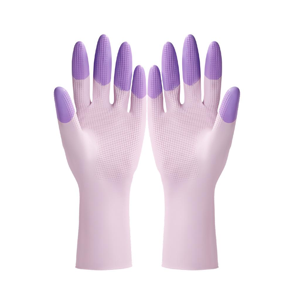 Silicone Dishwashing Cleaning Gloves Kitchen Supplies Anti Slip Convenient Long Dishwashing Gloves Reusable Durable Household S фиолетовый
