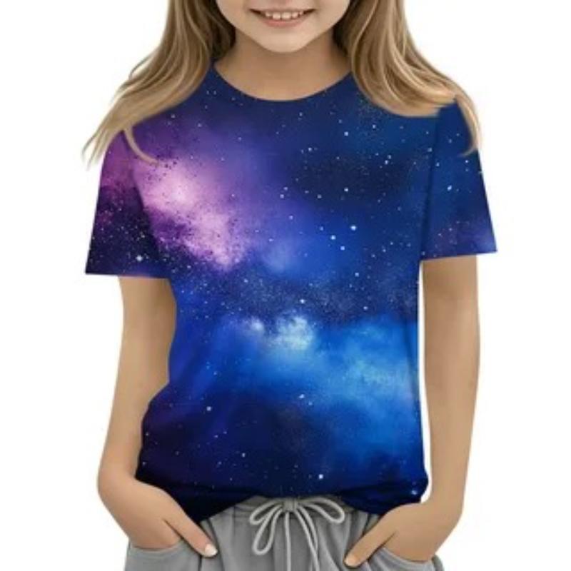 Children's Starry Sky Printed Multi Color T-shirts Girls Fashion Soft Comfortable T-shirt