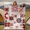 Vintage Hawaiian Art Quilt Flannel Blanket - Mismatched Red Design, Versatile Soft Warm for Sofas, Offices, Beds, Camping