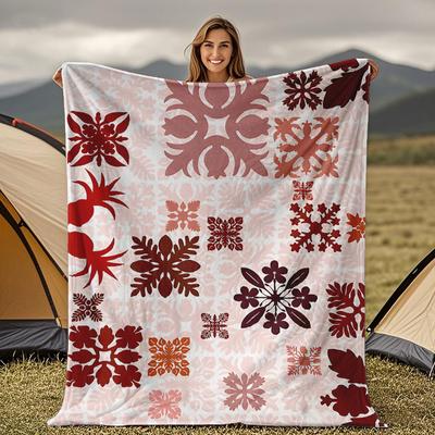 Vintage Hawaiianisches Kunst-Steppdecke Flanell-Decke - Gemischtes Rotes Design, Vielseitig Weich Warm für Sofas, Büros, Betten, Camping