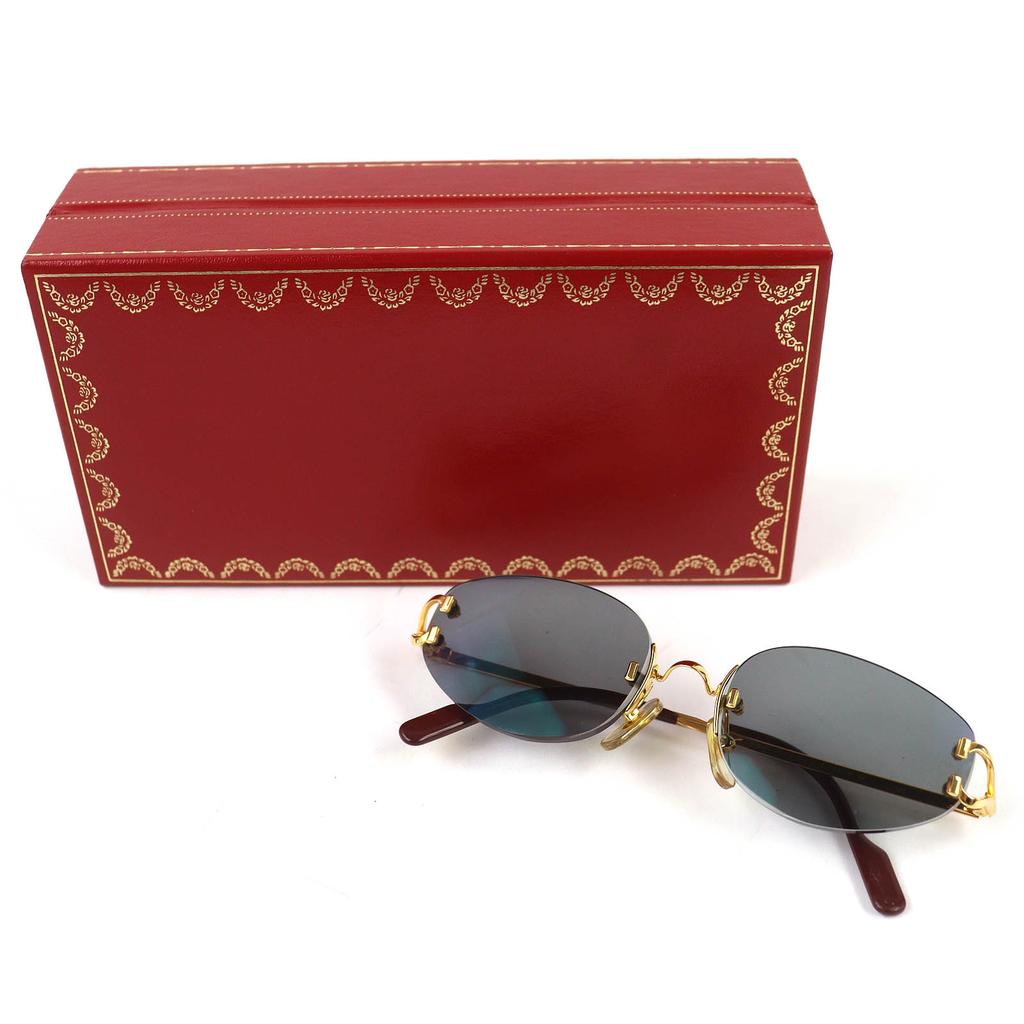 Great Cartier sunglasses 2C Decor Two-Point Rimless gold mens Used