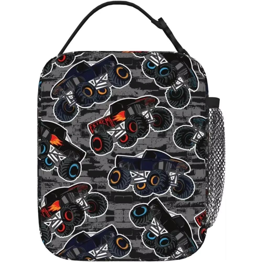 Truck Cars Pattern Lunch Bag Insulated Portable Reusable Lunch Box with Zipper for Women Men Picnic Beach for Kids