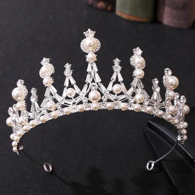 Golden White Crystal Pearl Wedding Evening Dress Crown Baroque Rhinestone Jewelry Bridal Crown