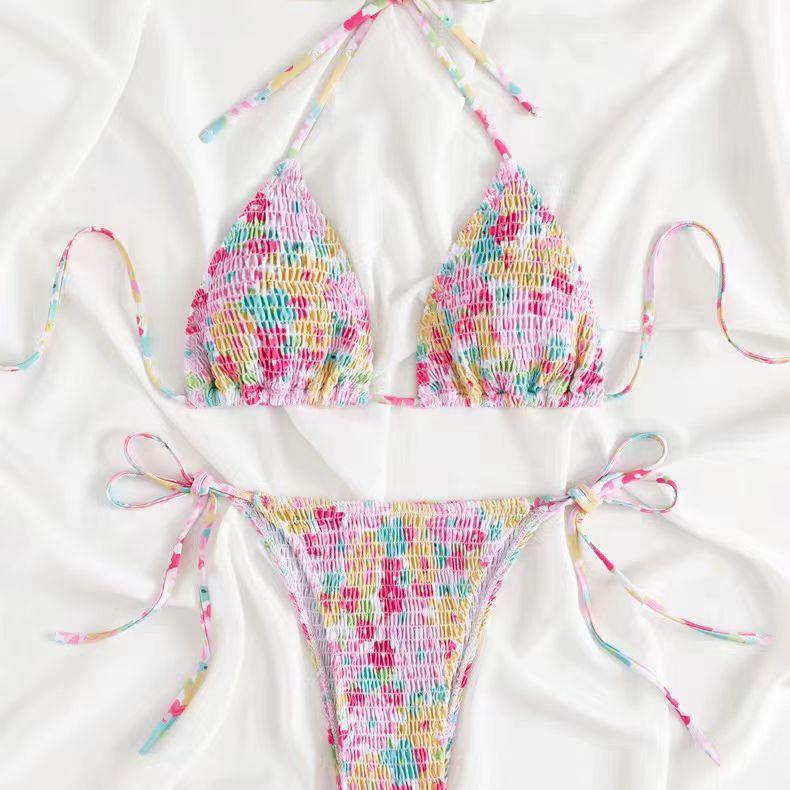 

Цветочный купальник бикини халтер с косточками - Утягивающий купальник-двойка для женщин Large