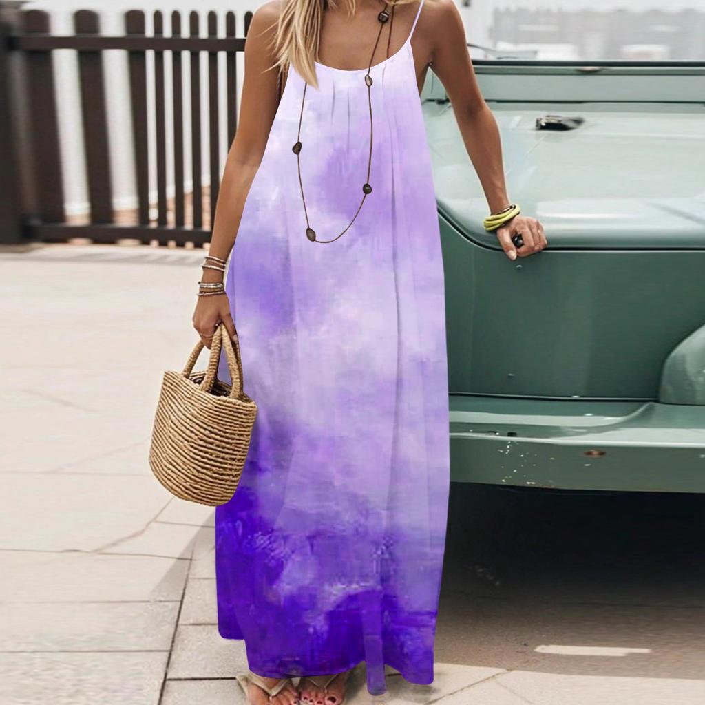 Dámské Módní Ležérní Volné Šaty s Květinovým Potiskem a Úzkými Ramínky Bez Zad