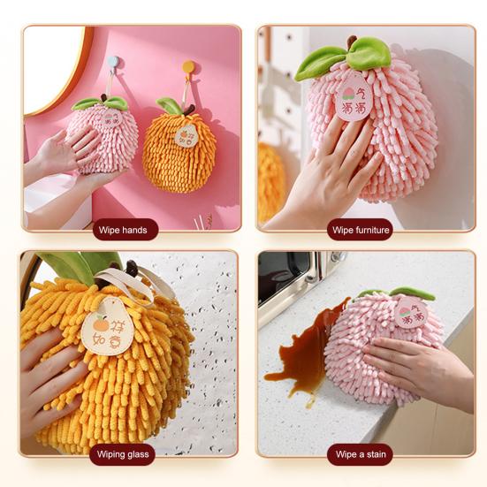 Chenille Hand Towel Cute Persimmon Fruit Super Absorbent Soft Shaggy Hanging Loop Quick Drying Bathroom Kitchen Towel New Year Gift