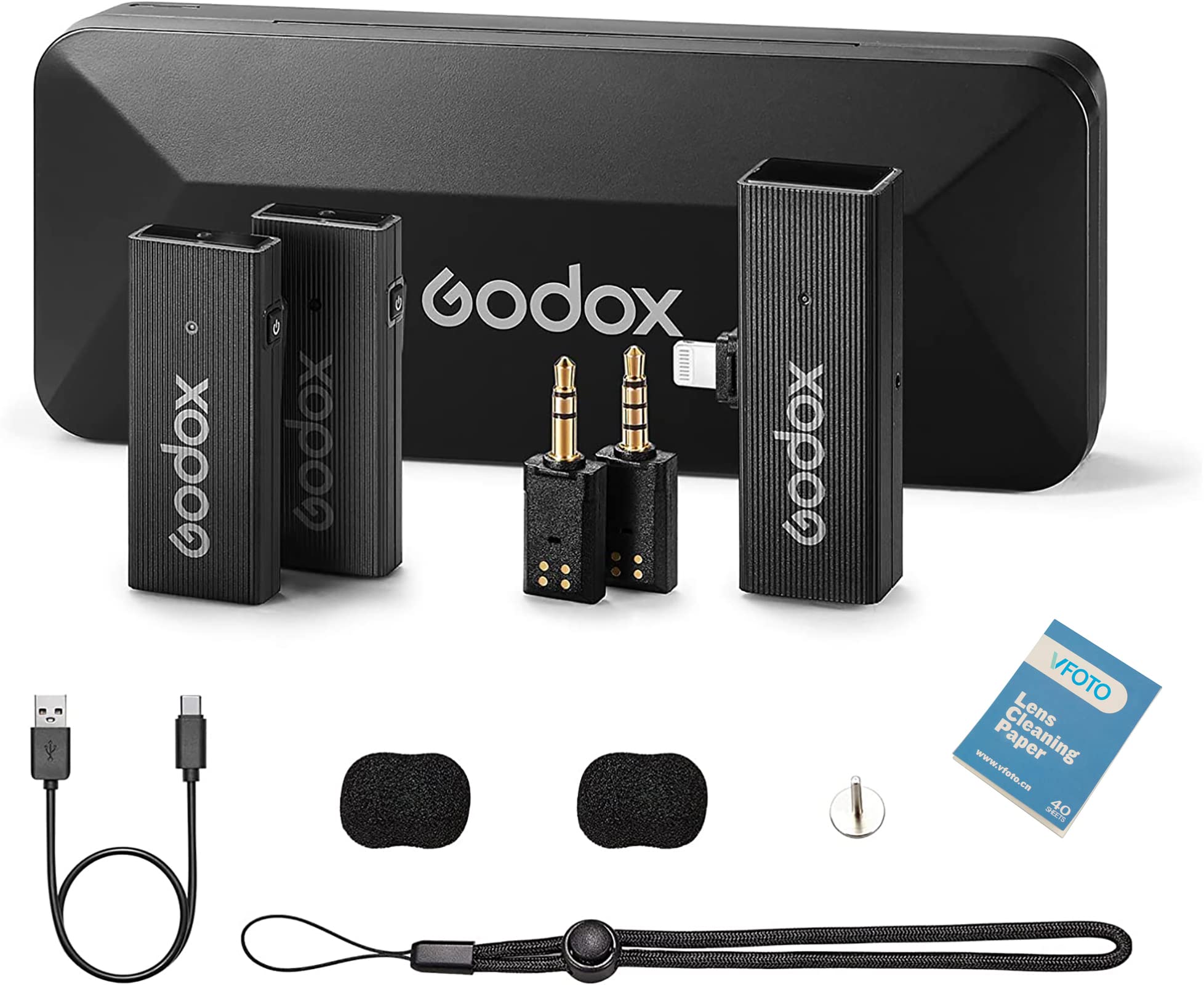 

Godox MoveLink mini LT Wireless Pin Microphone with Two Transmitters and One Omnidirectional Audio Instant Storage Charging Neck Clip Compatible with