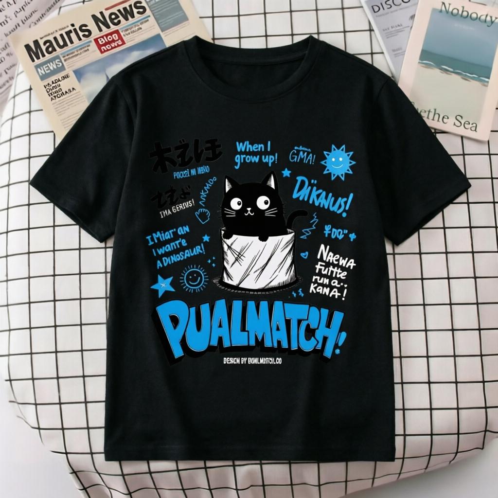 

Unisexs PUALMATCH Black Cat Print T Shirt Casual Cotton Short Sleeve Crewneck Graffiti Cartoon Streetwear Hip Hop Tops S