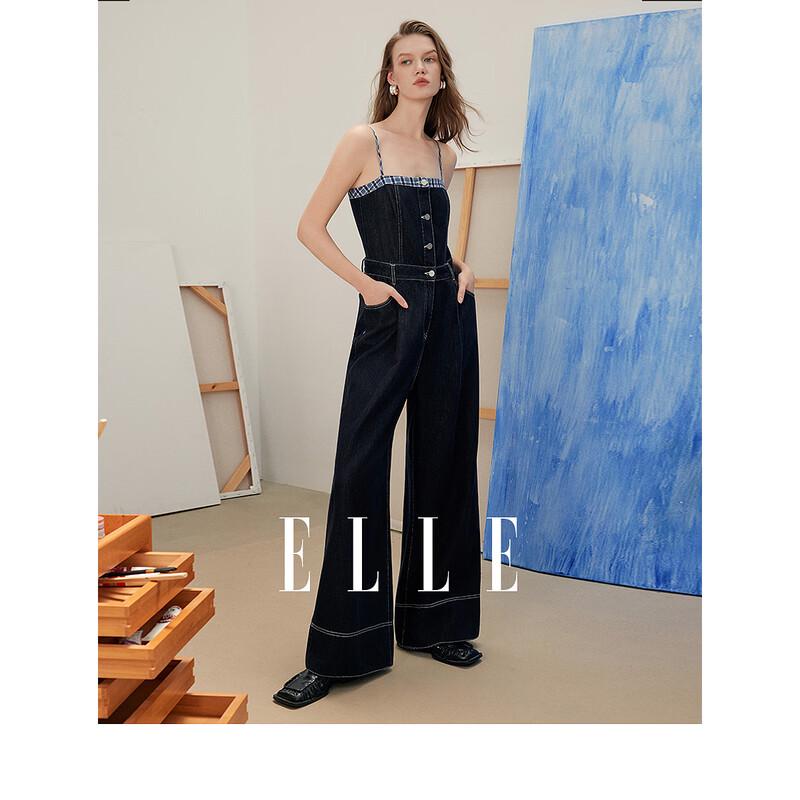 ELLE French Plaid Tencel Wide-Leg Jumpsuit L