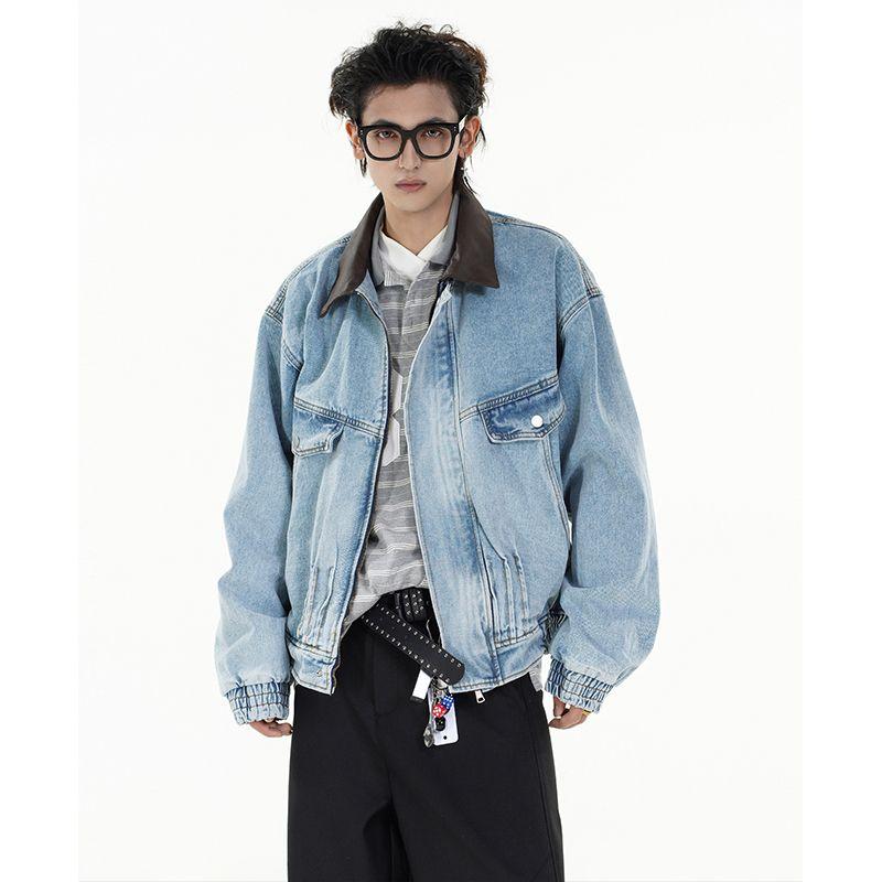 

Acrardic2025 High Street Blue Denim jacket Men and Women Cleanfit Retro Ruoshuai Washed Outerwear Short Blue X L