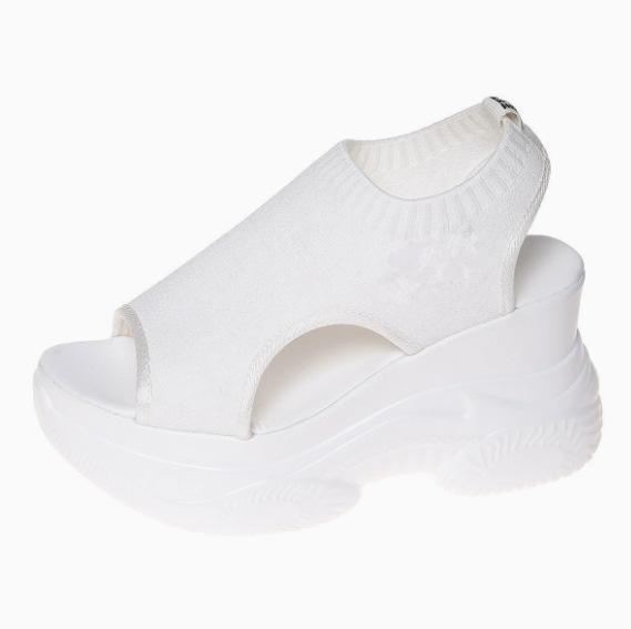 Women's New Summer Knitted Fish Mouth Shoes with Fairy Style Sponge Sole, High Heels with Flying Weave Slope Heel, Thick Sole Sports Women's Sandals