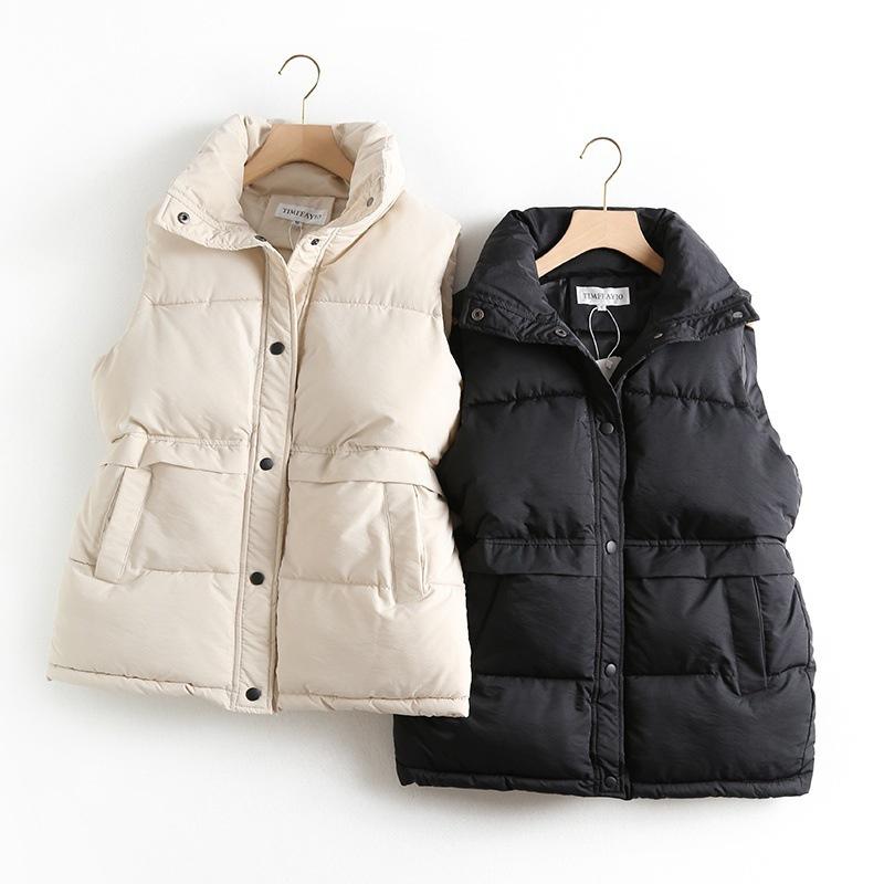 Autumn Winter Women Vest Solid Loose Sleeveless Stand Collar Padded Vest Jacket Female Warm Waistcoat Tops