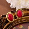 French Retro Colored Natural Stone Lock Chain With 925 Silver Needle Earrings Set Luxurious High-end