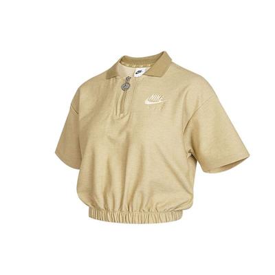 Einfarbiges Buchstabenlogo Lässiges Kurzarm-Poloshirt mit kurzem halbem Reißverschluss Damenoberteile Braun DM6465-769