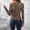 Dámské tričko s netopýřími rukávy, řasenými rameny, slim, elegantní, vintage, leopardí