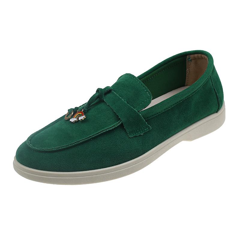 Fashion Spring Walk Loafers Women Flat Shoes Retro Suede Leather Tassel Metal Slip On Lazy Shoes Mules Driving Shoes Causal Moccasins