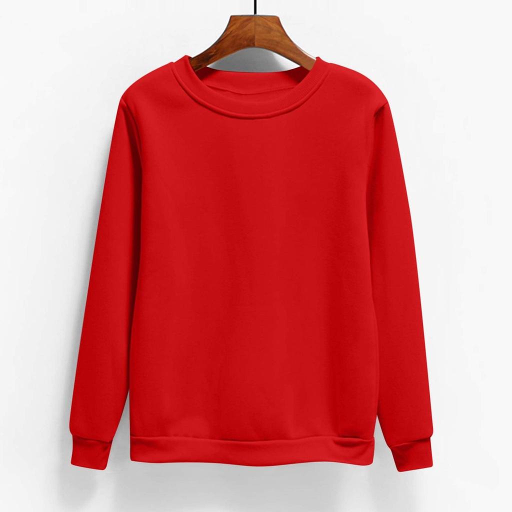 Women's Fashion Casual Round Neck Long Sleeve Fleece-Lined Solid Color Sweatshirt