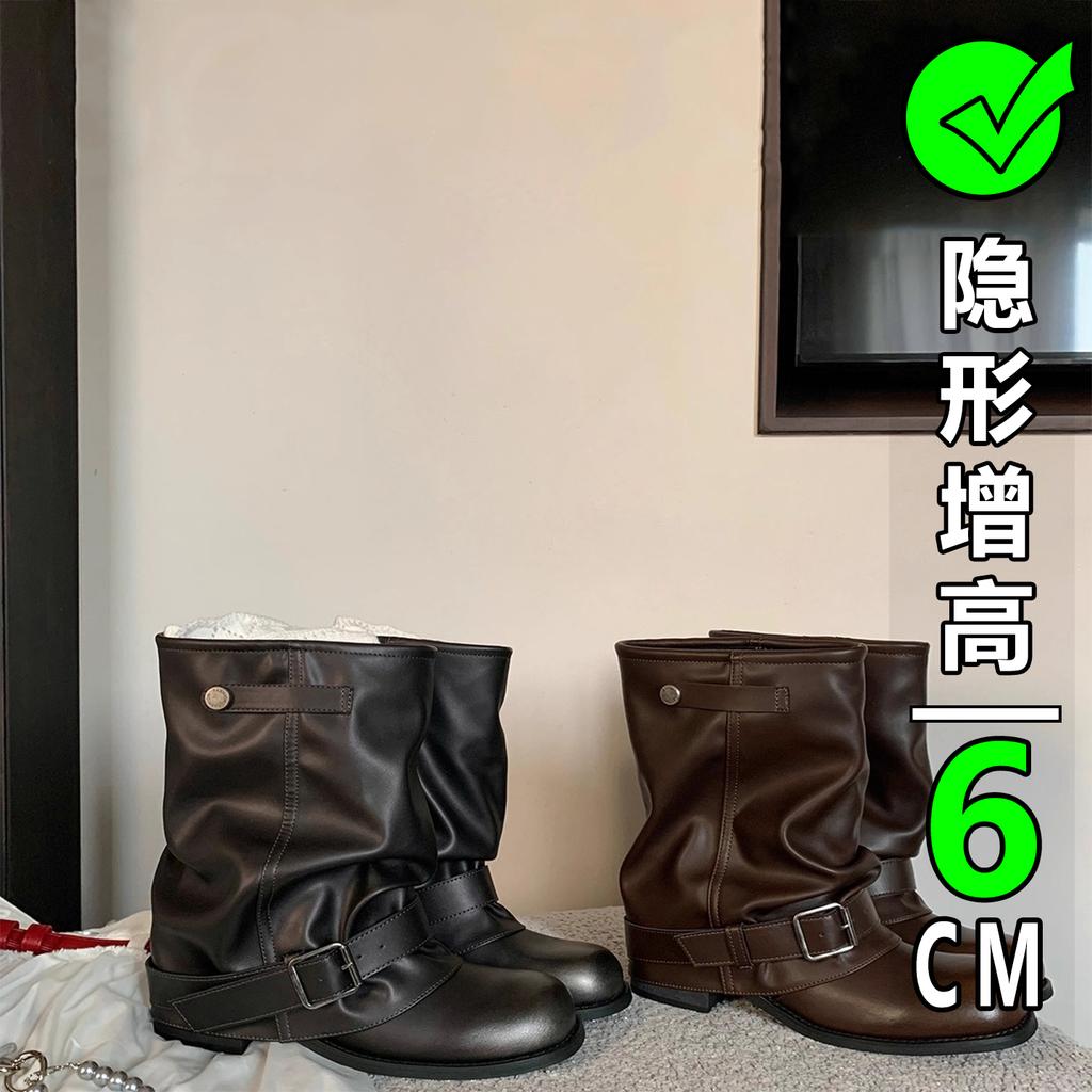 Blue Cabinet Edition~ Inner Height Increasing Spice Girls Pants Boots Rub Retro Fashion Wasteland Wind Folded Buckle Western Short Boots Women
