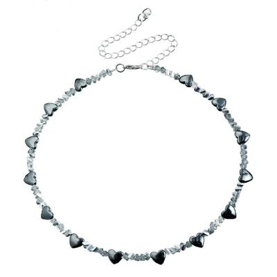 Glas Kristall Und Schwarze Obsidian Herz Anhänger Halskette Metallkette Elegante Halsband Accessoires für Damen Mädchen