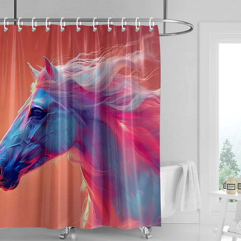 Close-up of a colorful horse Shower Curtain Washable Dirt-Resistant Shower Head waterproof Polyester Bath Curtain For Home Decor