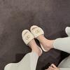 High Version Xiaoxiangfeng Schoolbag Buckle Slippers Flat Bottom One-word Drag 2025 New Soft Leather Rhombus Pattern Outer Slippers