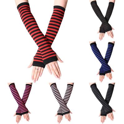 Striped Long Sleeve Knitted Handschoenen Wristband Arm Warmer Fingerless Long Gloves Elbow Mittens