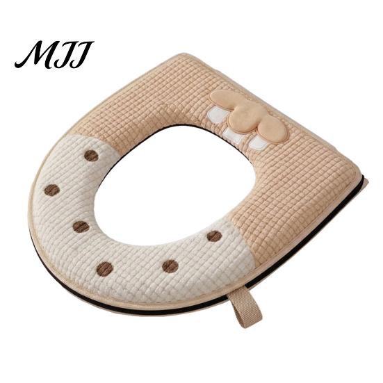 U-shaped Washable Toilet Cover Soft Plush Seat Cover, Thick Bathroom Pad with Zipper And Cute Cartoon Protector Handle, Warm Skin-Friendly Cushion for