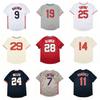 Herren Vintage-Stil Genähte Baseballtrikots 7 Kenny Lofton 9 Carlos Baerga 19 Bob Feller 24 Andrew Miller 29 Travis Fryman S-3XL