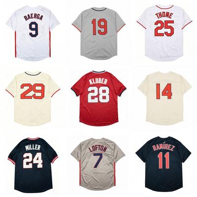 Men's VintageStyle StitchedBaseball Jerseys 7 Kenny Lofton 9 Carlos Baerga 19 Bob Feller 24 Andrew Miller 29 Travis Fryman S-3XL