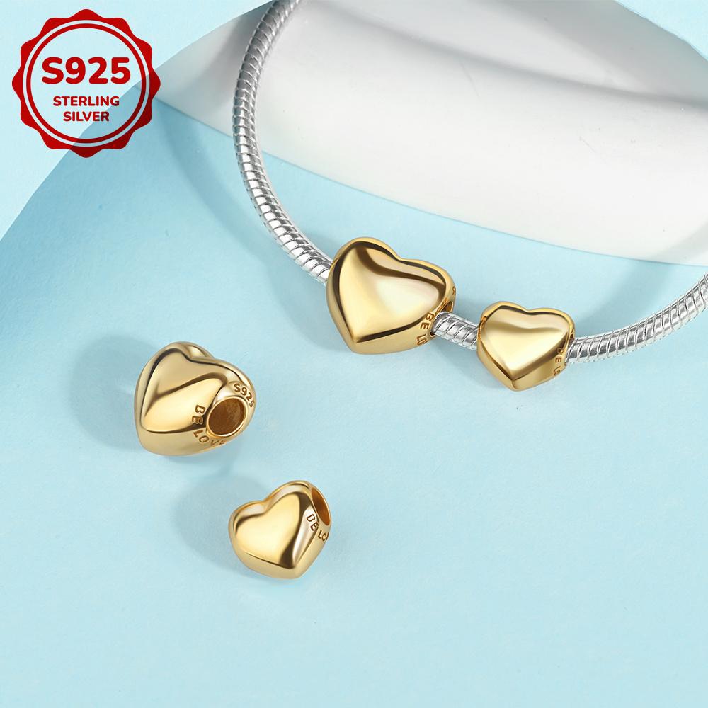 New 925 Silver Colorful Shine Heart Shaped Charms Beads Fit Snake Chain Bracelet Necklace Women DIY Fine Jewelry Gifts