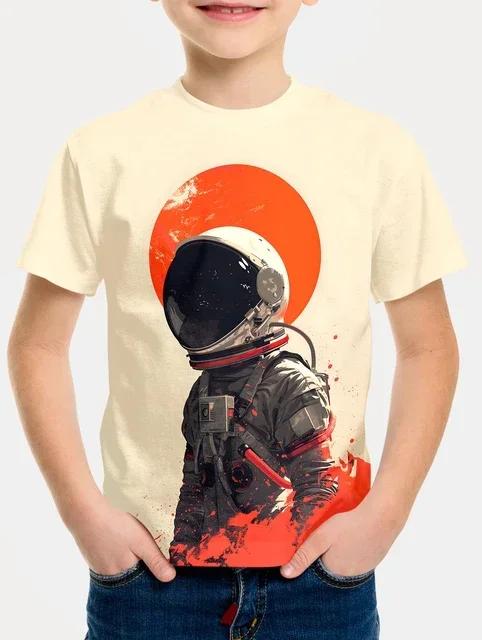 2024 Summer Boys T Shirts Cartoon Universe Astronaut Planets Children's Clothing Fashion T Shirts Baby Boys Tops Tees Clothes