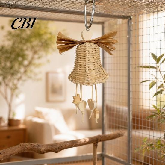 Hand-woven Bird Toy Rattan Woven Parrot Toy, Bell Chew Chewing with Bells or Balls, Cage Accessories for Cockatiels Budgies Small Medium Parrots