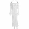 Autumn French Temperament Lace Long Dress One-word Shoulder Horn Sleeve Tube Top Dress Dress