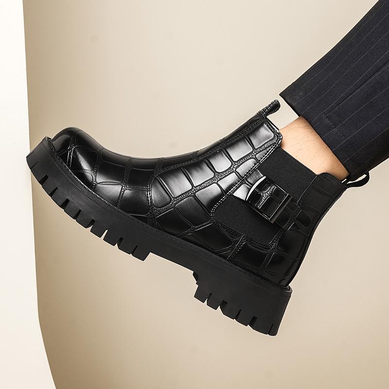 Fashion Autumn Winter New High Top Round Toe Casual Leather Boots Quality Thick Soled Business Chelsea Boots Branded Men's Travel Boots