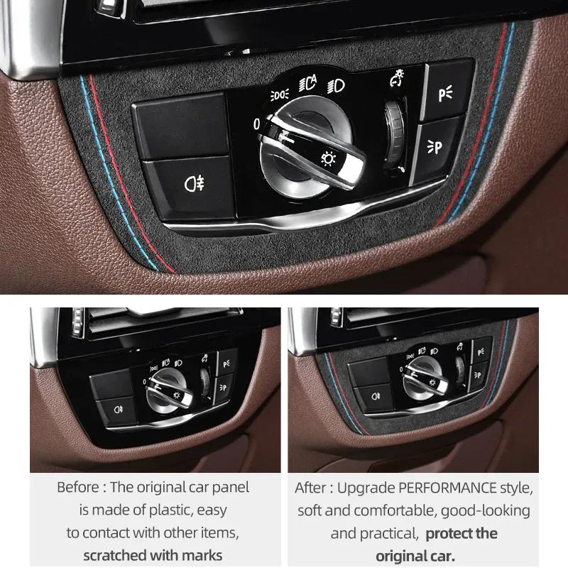 For BMW 5 Series G30 G38 G01 G08 5 6GT X3 X4 530i 540i Car Headlight Switch Knob Trim Frame Sticker Suede Interior Accessories