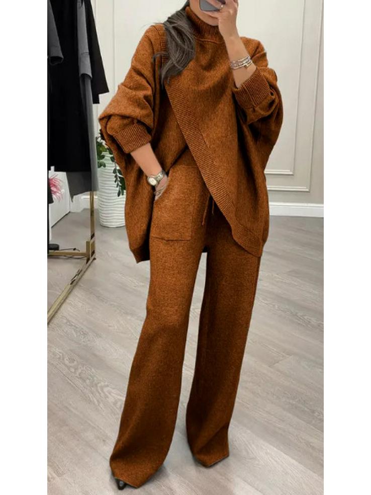 2025 Autumn Women s Solid V-neck Slim-fit Knitwear Two-piece Set XL темно-коричневого