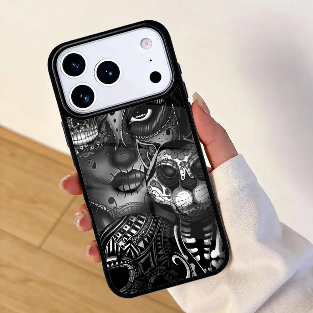 Candy Skull Sugar Day Of The Dead Mobile Phone Case for IPhone 17 AIR 16pro Max 15 14 13 12 11 Bumper Cover