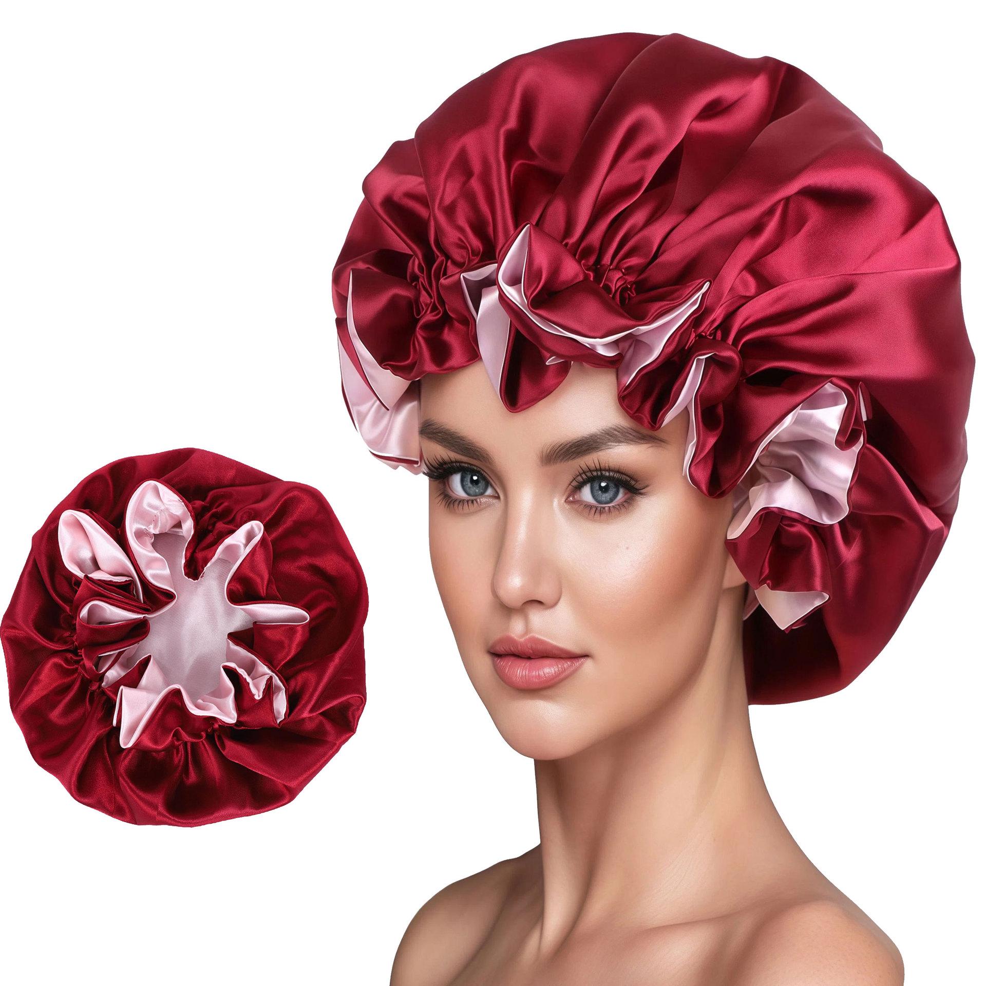 

Reversible Satin and Lace Nightcap: Double-layer Shower Cap and Chemotherapy Hat for Hair Protection