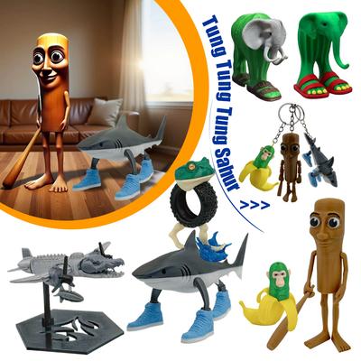 Figurine Requin Tungtungsahur Figurine Décoration de Bureau Articulée Tralalero Tralala Ornement Figurine Poupée Drôle Jouet Imprimé en 3D