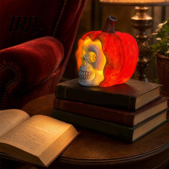 Illuminazione Ambientale per Camera da Letto Luce Notturna Fantasma di Halloween, Lampada da Tavolo Spettrale in Resina per Scaffale Decorazione Misteriosa Elegante, Calda Luce Ambra Viola Gotica