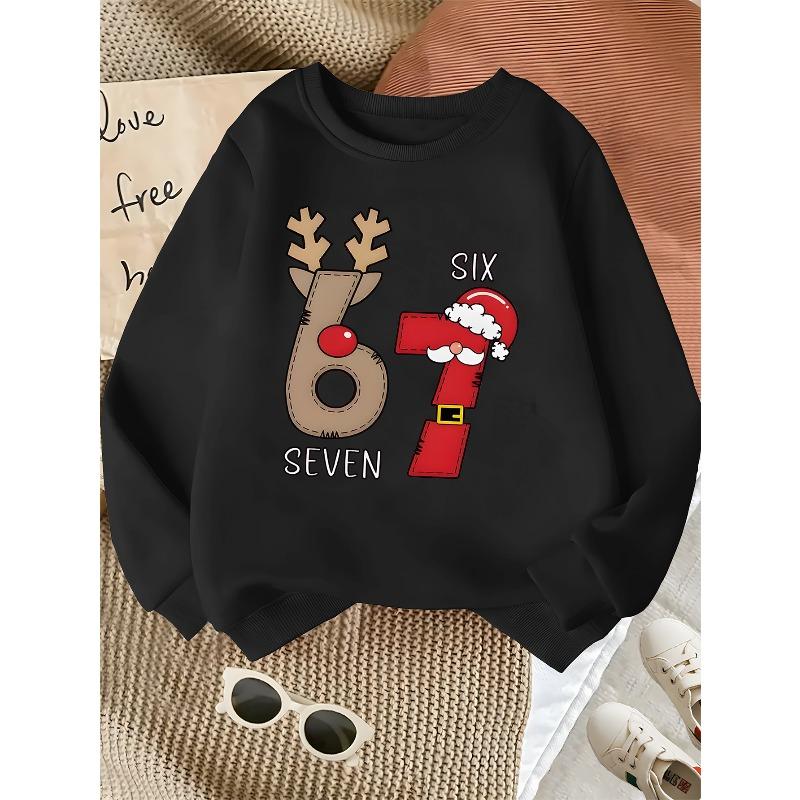 European sizes Kids Trendy Print Sweatshirt, Round Neck, Casual And Sporty, Easy And Versatile 110 чёрный