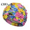 Soft Swim Cap Cloth Swimming Pool for Women, Breathable Colorful Ruffle Women Cap, Elastic Ear Protection Short Long Hair Bathing Hat Fashion Print