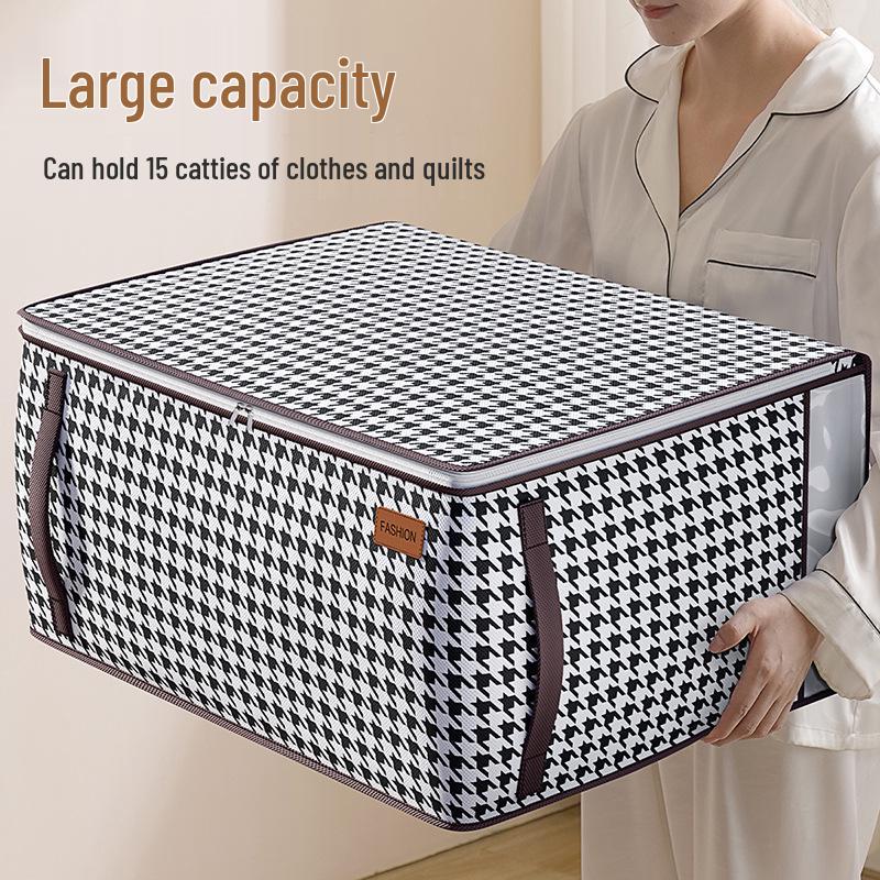 Houndstooth Clothes Storage Bags: Foldable Quilt Box with Lid for Moving & Organizing