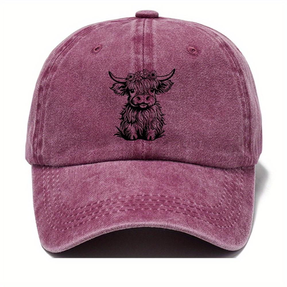 1Pack Of Cartoon Calf Print Washed Vintage Soft Top Sunshade Baseball Caps Unisex Versatile Baseball Caps
