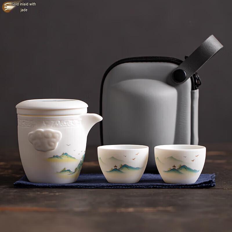 Portable Ceramic Kung Fu Travel Tea Set (1 Pot, 2 Cups)