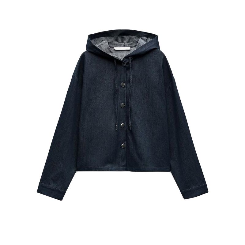 Spring New Women's Clothing Loose Hooded Denim Tops 3564181 Stripes Denim 3564180